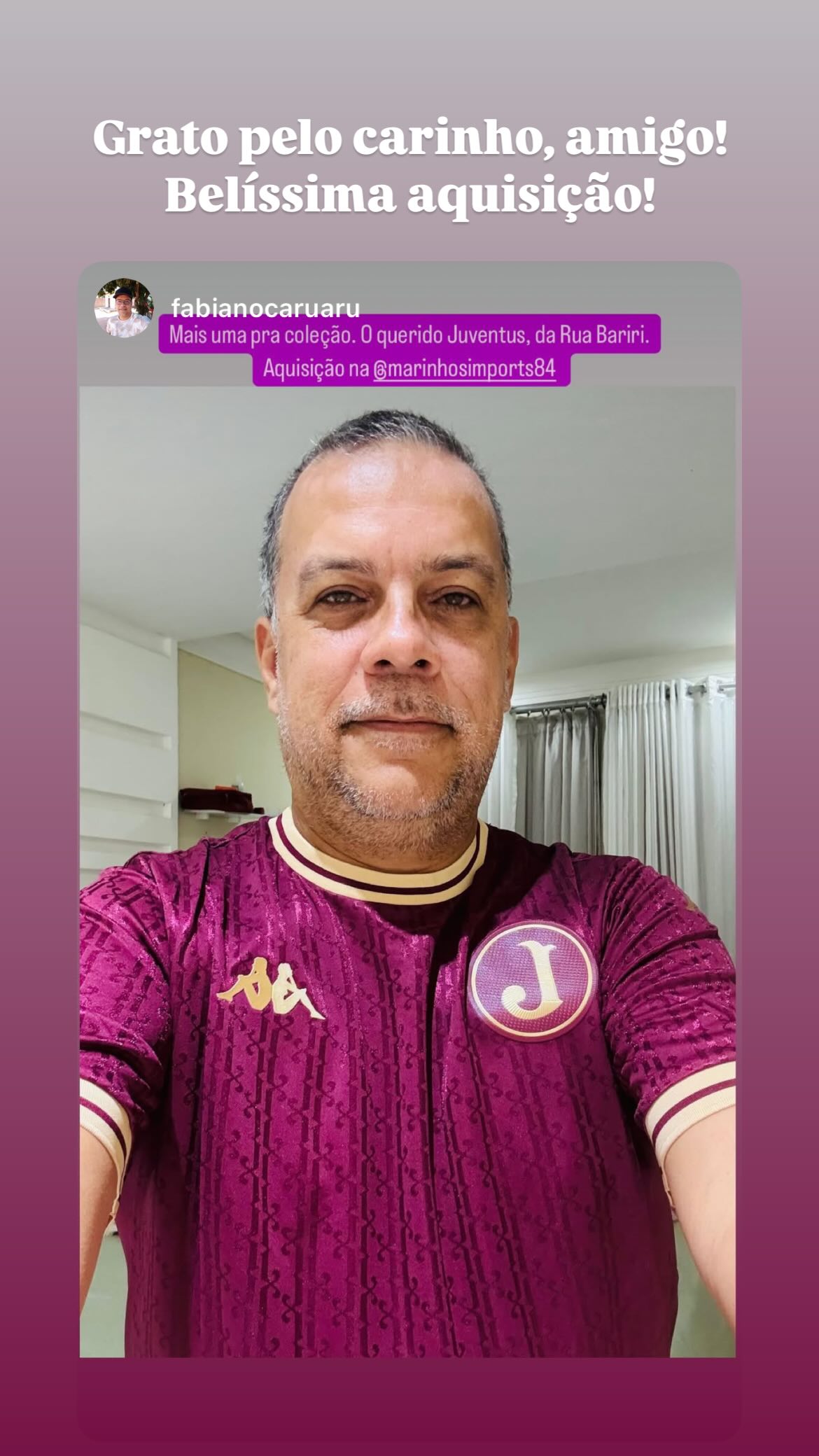 Cliente da Marinho's Imports com camisa do Juventus da Mooca